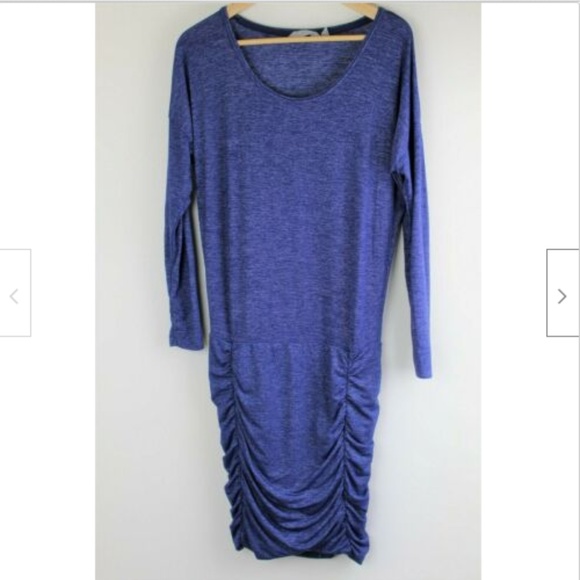 Athleta Dresses & Skirts - Athleta Blue Dress Small Ruched Long Sleeves Bodycon